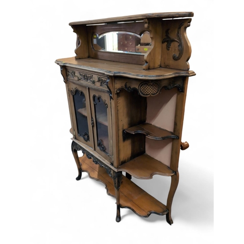 580 - 2 door pokerwork chiffonier, with 2 doors & mirror back. W113cm D31cm H135cm