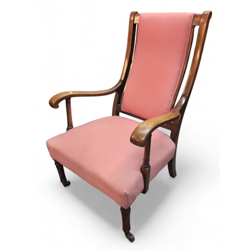 527 - Mahogany framed armchair with pink upholstery