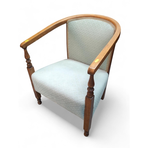 528 - Oak framed tub chair with horsehair filled upholstery