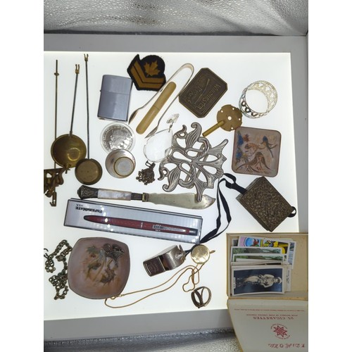 89 - Cube of various mixed items Inc drawing set, various coins & notes, costume jewellery etc..