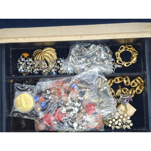 92 - 3 x jewellery boxes with costume jewellery contents + 1 x empty box 