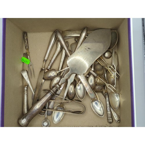 93 - Quantity of flatware, including 305 grams of British hallmarked solid silver, hallmarked silver hand... 