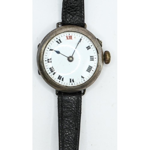 13 - Silver cased watch, the white dial with Roman numerals, London import hallmarks for Stockw... 