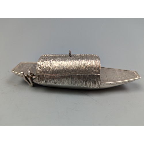 114 - Chinese white metal model of a riverboat, length approximately 105mm, 39 grams