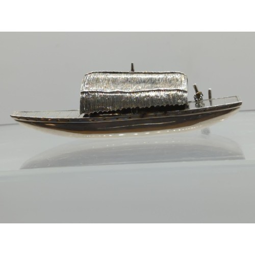 114 - Chinese white metal model of a riverboat, length approximately 105mm, 39 grams