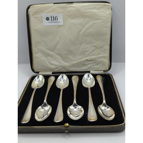 116 - Cased set of 6 silver teaspoons, hallmarked Birmingham wt 64 gms