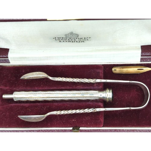 119 - Silver dog-nosed spoon, boxed silver fork & spoon set together with plated sugar nips & af p... 