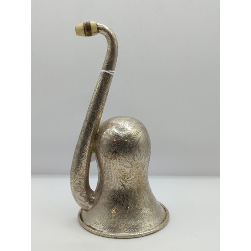 121 - White metal ear horn, retailed by rein & Sons, The Strand, London, total height 19cms 