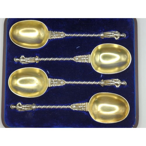 123 - Cased set of 4 silver plated German / Austrian apostle serving spoons