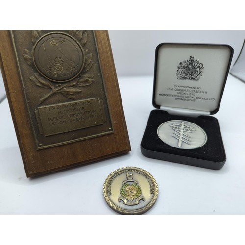 125 - household division cap badges in frame + personal photo album + 2 medals one for excellence + helico... 