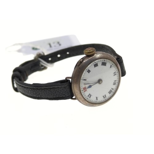 13 - Silver cased watch, the white dial with Roman numerals, London import hallmarks for Stockw... 