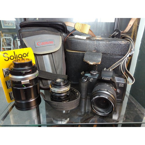 471 - Canon EOS 5000 camera body with 3 lenses - Canon,  Berolina & Solidor.