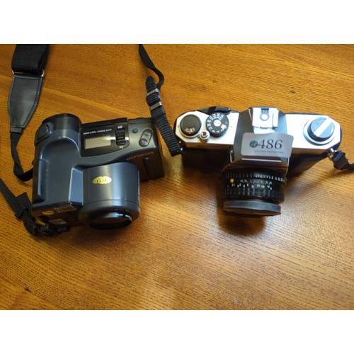 486 - Pentax K1000 camera body with 2 extra lenses & accessories plus a Zoom slide duplicator & an... 