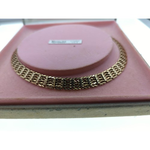 35 - 9ct gold flat link collar necklace, hallmarked 375 Birmingham 1995, inner circumference 415mm, 28.4 ... 