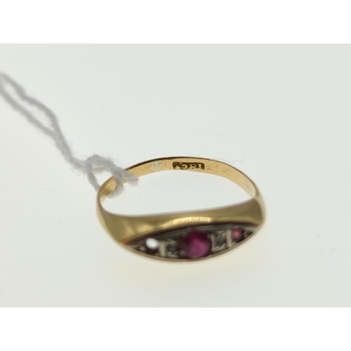 53 - 18ct gold, spinel and diamond ring, stamped 18ct, size M, gross weight 1.45 grams, one spinel defici... 