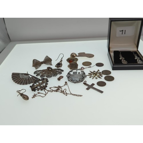 71 - Pair Rennie macintosh earrings, Marcasite necklace plus small box of other costume jewellery