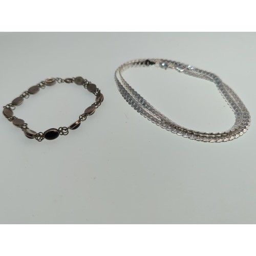 76 - Silver 20 inch necklace and beaded bracelet