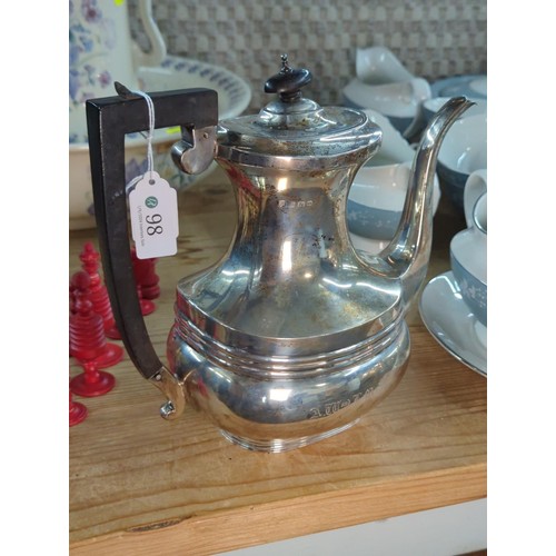 98 - 3 piece coffee service, milk jug & sugar bowl 400gms, coffee pot gross 625gms hallmarked Bi... 