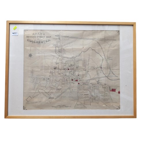 452 - Framed Nash's revised Street map of Colchester, 82.5 x 61.5 cms