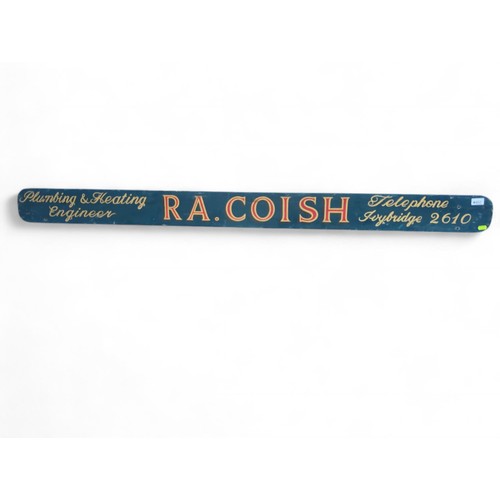 462 - R A Coish Plumbing & Heating Engineer, wooden sign, 164 x 13 cms