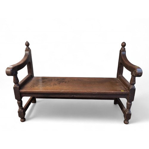 537 - Oak hallway bench / form bench. No back rest. W122cm D54cm H85cm