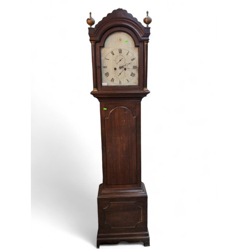 538 - Oak cased grandfather clock, with enamel face. Lightly marked Sept. 1821 to movement. Together with ... 