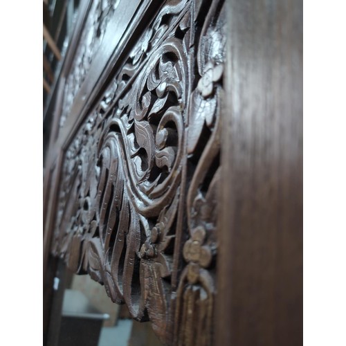 553 - Impressive Indonesian Bali carved hardwood panel, with inset mirror (cracked, but replaceable), with... 