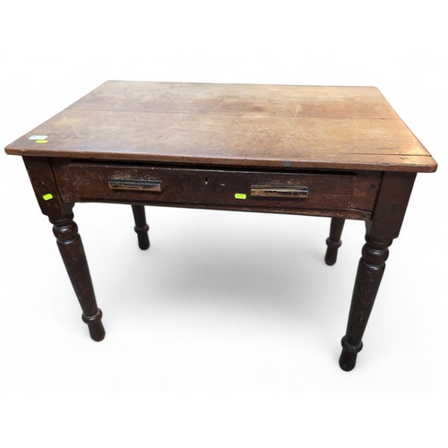 582 - Early C20 oak single drawer table. W92cm D60cm H71cm