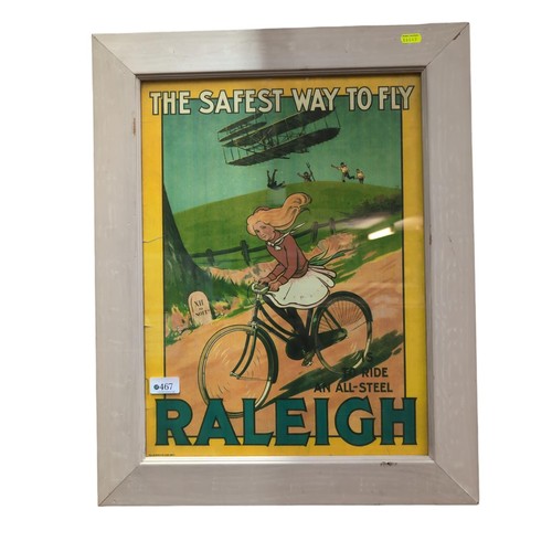 467 - Vintage framed Raleigh poster, 49 x 61.5 cms