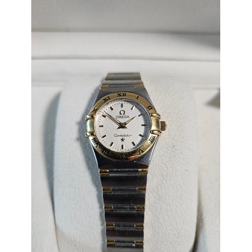 1 - Omega Constellation ladies quartz bi-colour wristwatch, circa 2005, the silver dial with baton marke... 