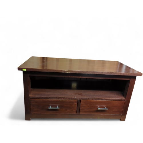 91 - TV unit. 2 drawers to base. W104cm  D47cm H52cm.