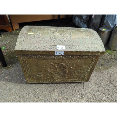 112 - Small brass wrapped chest. W40cm D27cm H30cm.