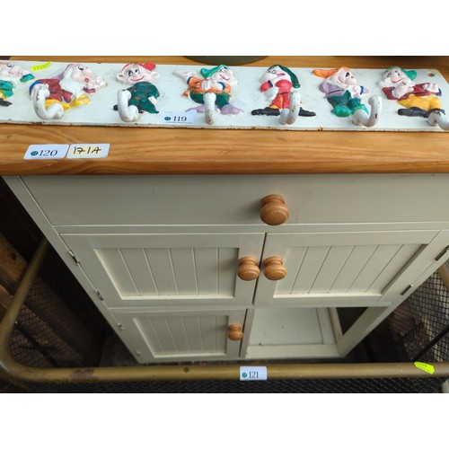 120 - Small single drawer 3 cupboard unit (W67cm D37cm H78cm) together with small wall hanging shelf unit ... 