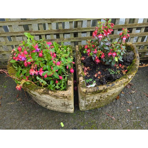 12 - Pair of concrete planters with contents. W44cm D45cm H26cm.