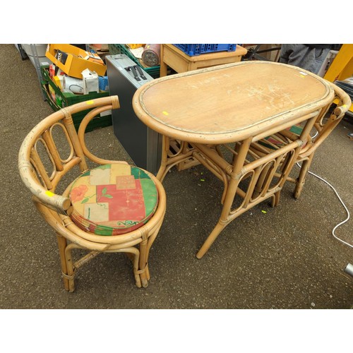 161 - Bamboo framed table & 2 chairs. L97cm