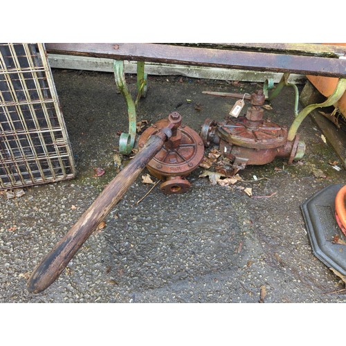 69 - 2 vintage cast iron hand water pumps.