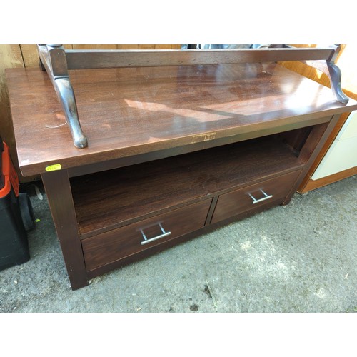 91 - TV unit. 2 drawers to base. W104cm  D47cm H52cm.