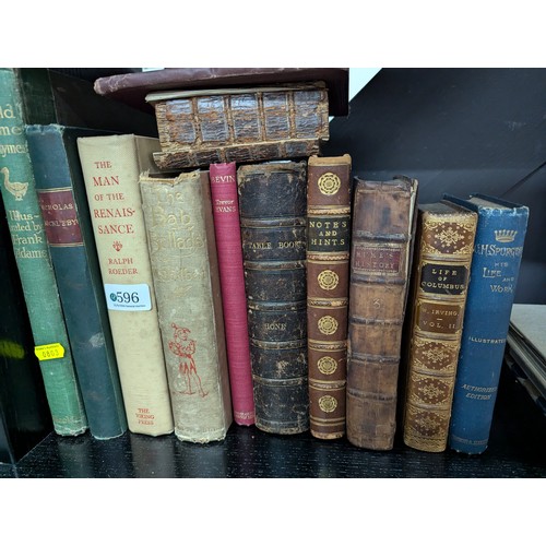 596 - Collection of leather bound and other antiquarian books inc. The Life of Columbus Vol. II, Old Time ... 