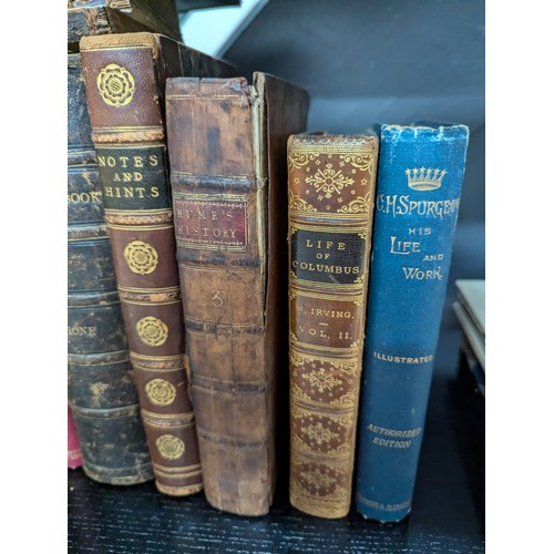 596 - Collection of leather bound and other antiquarian books inc. The Life of Columbus Vol. II, Old Time ... 