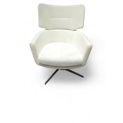 741 - Off-white leather tub swivel chair. W72cm D74cm H86cm.