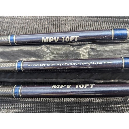 799 - 3 x Shakespeare Salt XT MPV 10' fishing rods. New, in green Nomura hard case.