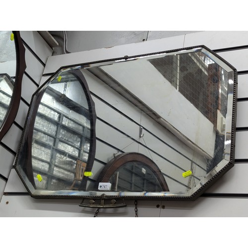 747 - Art deco style mirror. W74cm h54cm