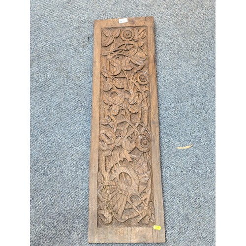 755 - Hardwood carved panel. W27cm h96cm