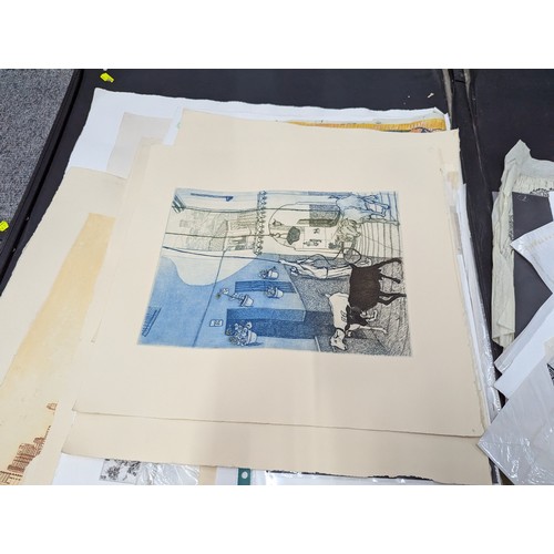 706 - Portfolio containing multiple prints and etchings