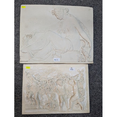 717 - Two plaster plaques of classical scenes, largest 46 x 37cm