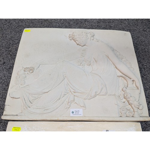 717 - Two plaster plaques of classical scenes, largest 46 x 37cm