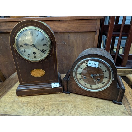 724 - Astral mantle clock together with an oak mantle clock