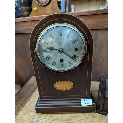 724 - Astral mantle clock together with an oak mantle clock