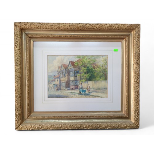 3 - J. H. Milner, watercolour of a street scene in Rye, dated 1905 and signed lower right, in ornate gil... 