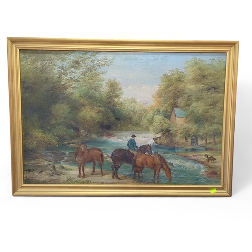 10 - Edwin Frederick Holt PM R.A (British 1830-1912) oil on canvas of horses at a river, signed E.F Holt ... 